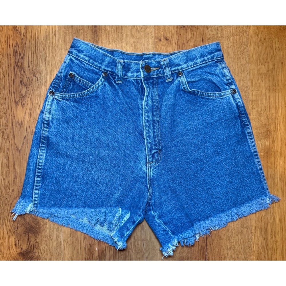 Vintage Congo Trader High Rise Denim Cutoff Shorts 25" Mom Jean USA 90s Raw Hem